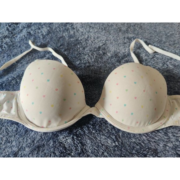 PINK Victoria's Secrets T-Shirt Demi Bra - White 🌈 Rainbow Hearts💘 | 34B - Picture 2 of 3